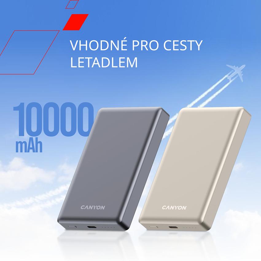 CANYON Power Bank PB-510, 10000 mAh, Magsafe wireless, 20W, Dark grey