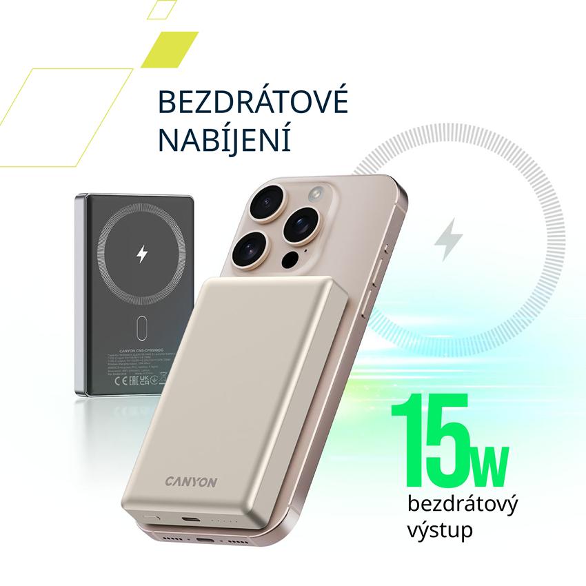 CANYON Power Bank PB-510, 10000 mAh Sim Magsafe wireless power bank, PD 20W,