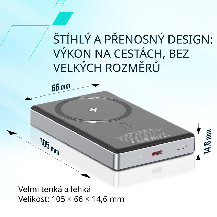 CANYON Power Bank PB-510, 10000 mAh Sim Magsafe wireless power bank, PD 20W,