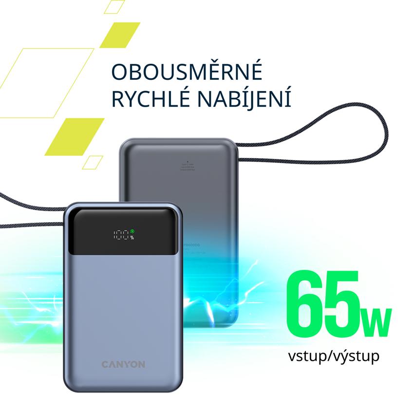 CANYON Power Bank PB-600, 20000mAh PD65W, dark grey