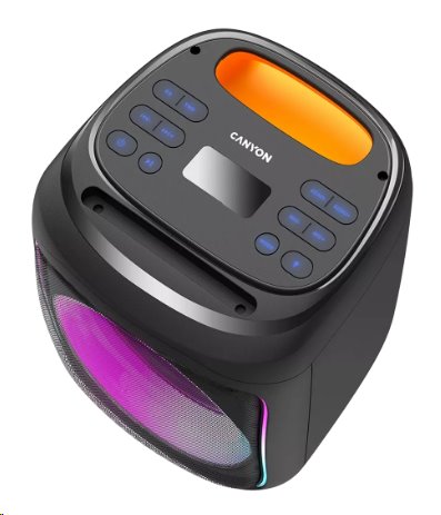 CANYON přenosný párty reproduktor OnFun 5, 40W, RGB, BT5, USB-A, microSD, AUX, 6,3mm jack, režim TWS, černý