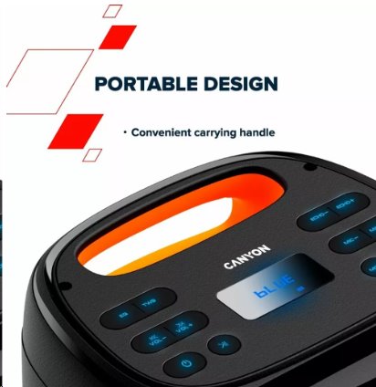 CANYON přenosný párty reproduktor OnFun 5, 40W, RGB, BT5, USB-A, microSD, AUX, 6,3mm jack, režim TWS, černý