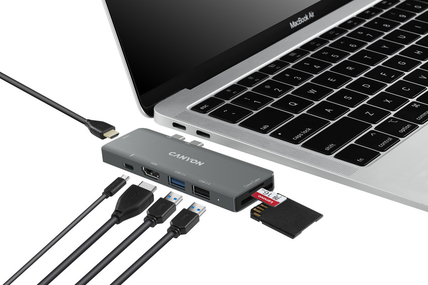 CANYON replikátor portů DS-5B, 7v1, pro Apple Mackbook s Thunderbolt 3 (USB-C 100W)