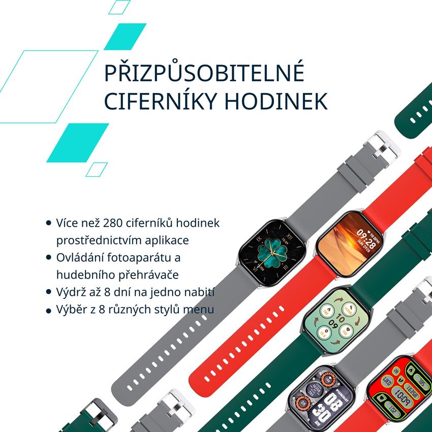 CANYON smart hodinky Chatter SW-58 GREEN, 1,8" IPS, BT volání, hlasový asistent s AI, 123 sport. režimů, IP67