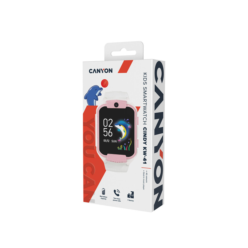 CANYON smart hodinky Cindy KW-41 PINK, 1,69" GSM LTE, nanoSIM, 512MB, kamera