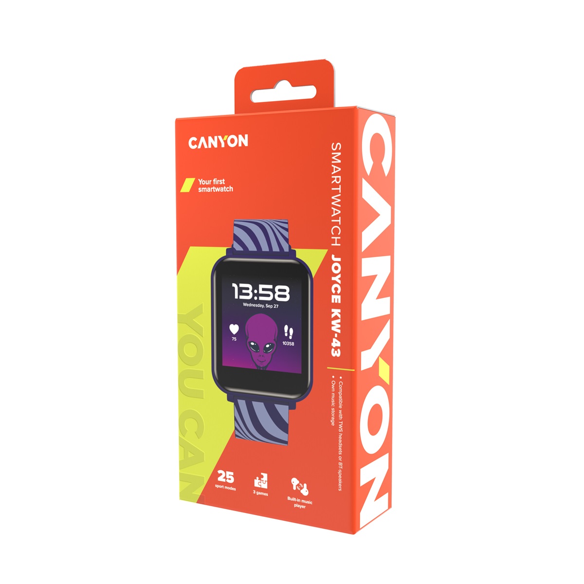 CANYON smart hodinky Joyce KW-43 BLUE, 1,54" IPS, 512MB paměť, IP67, 25 sport.režimů, 3 hry, MUSIC