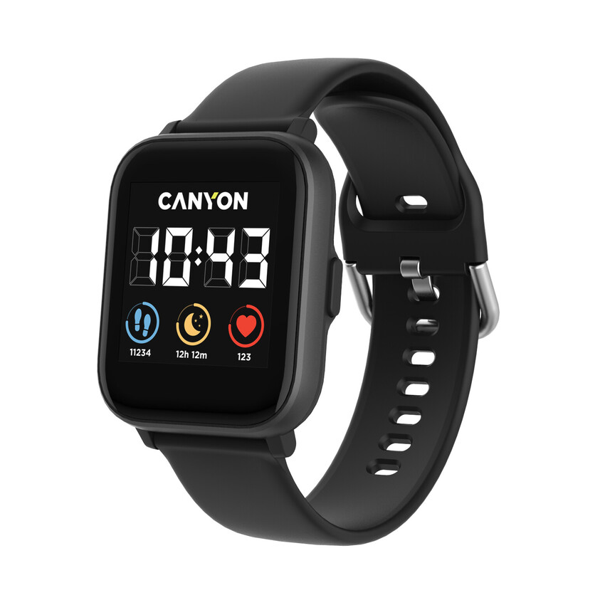 CANYON smart hodinky SALT SW-78 BLACK, 1,4" IPS displej, multi-sport, 512MB music player, IP68, Android/iOS