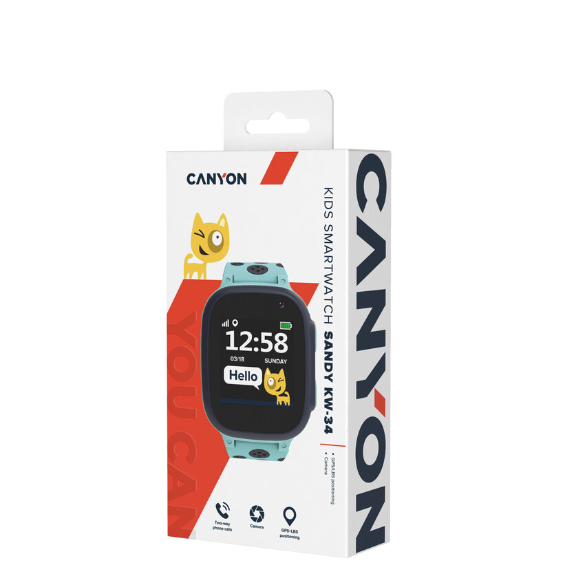 CANYON smart hodinky Sandy KW-34 BLUE/GREY,1.44", Nano SIM, SOS tlačítko, GPS+LBS, kamera, volání, perimetr