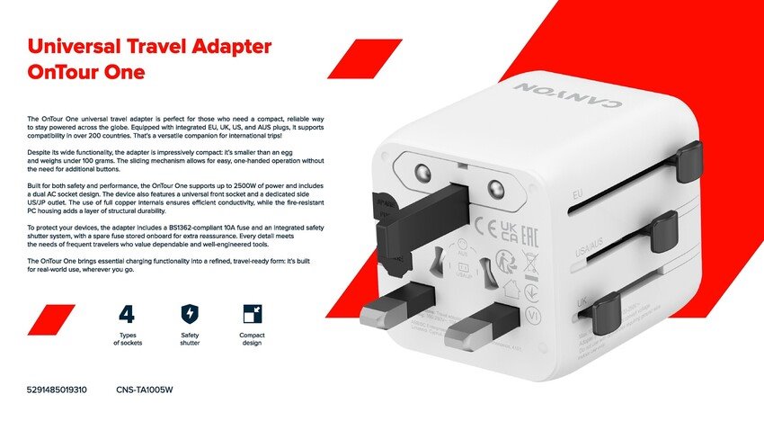 CANYON Travel Adapter OnTour One EU/UK/US/AUS White