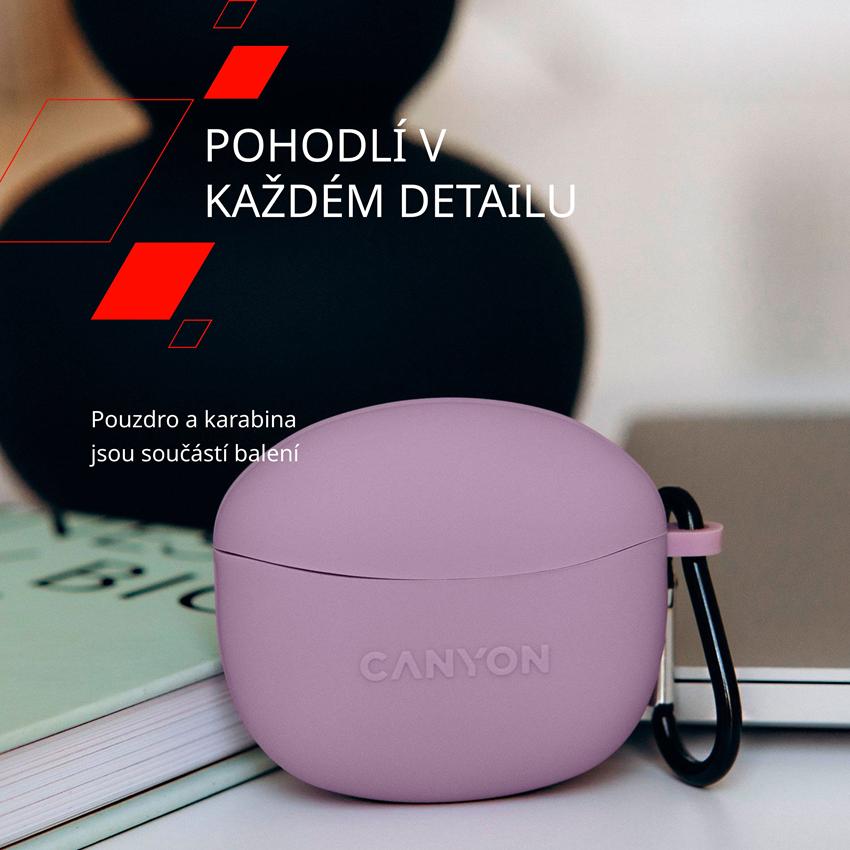 CANYON TWS-5 BT sluchátka s mikrofonem, BT V5.3 JL 6983D4, pouzdro 500mAh+40mAh až 38h, bílá