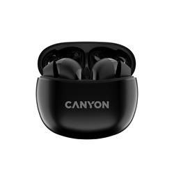 CANYON TWS-5 BT sluchátka s mikrofonem, BT V5.3 JL 6983D4, pouzdro 500mAh+40mAh až 38h, černá