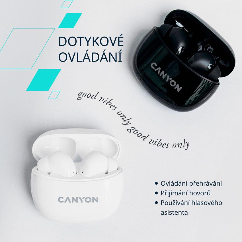 CANYON TWS-5 BT sluchátka s mikrofonem, BT V5.3 JL 6983D4, pouzdro 500mAh+40mAh až 38h, modrá