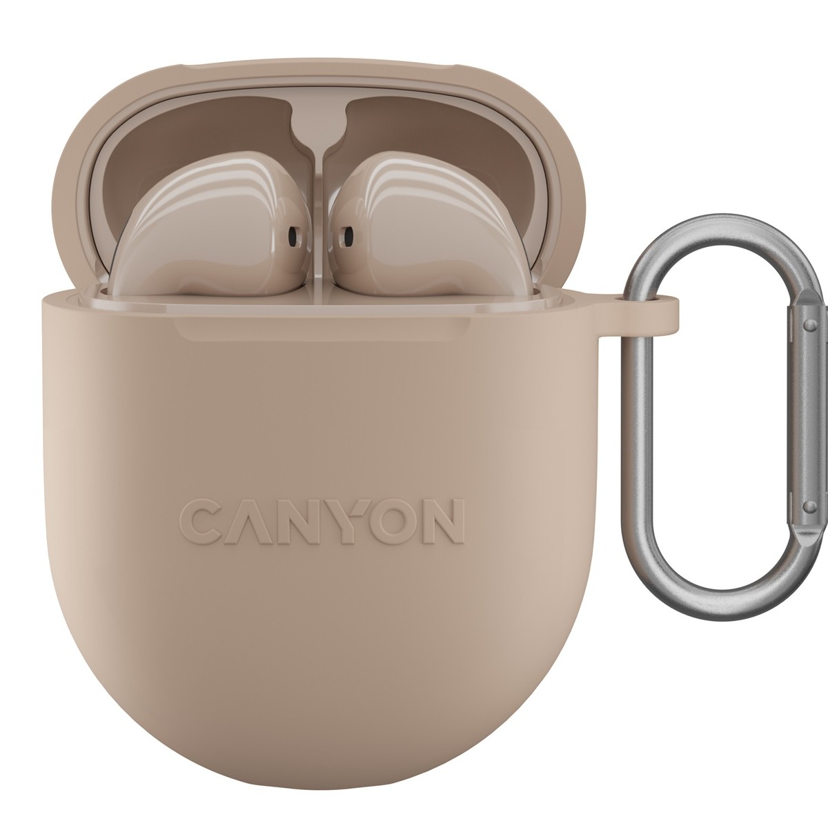 CANYON TWS-6 BT sluchátka s mikrofonem, BT V5.3 JL 6976D4, pouzdro 400mAh+30mAh až 21h, béžová