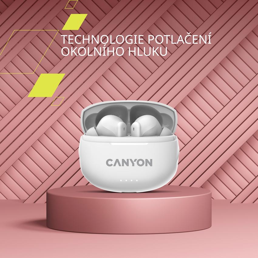 CANYON TWS-8 BT sluchátka s mikrofonem, BT V5.3 JL 6976D4, pouzdro 470mAh+40mAh až 32h, černá