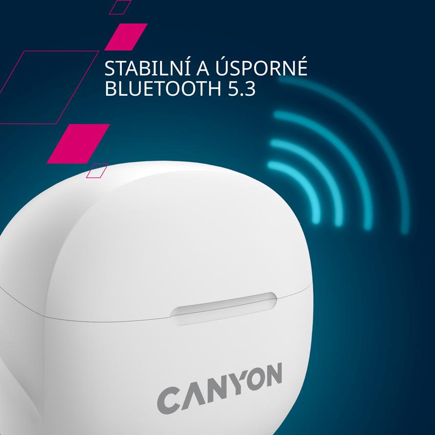 CANYON TWS-8 BT sluchátka s mikrofonem, BT V5.3 JL 6976D4, pouzdro 470mAh+40mAh až 32h, černá