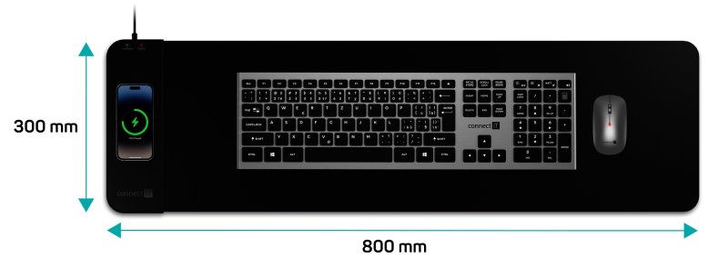CONNECT IT CHARGE podložka pod klávesnici a myš s nabíjením, vel. L (800 × 300 mm), ČERNÁ