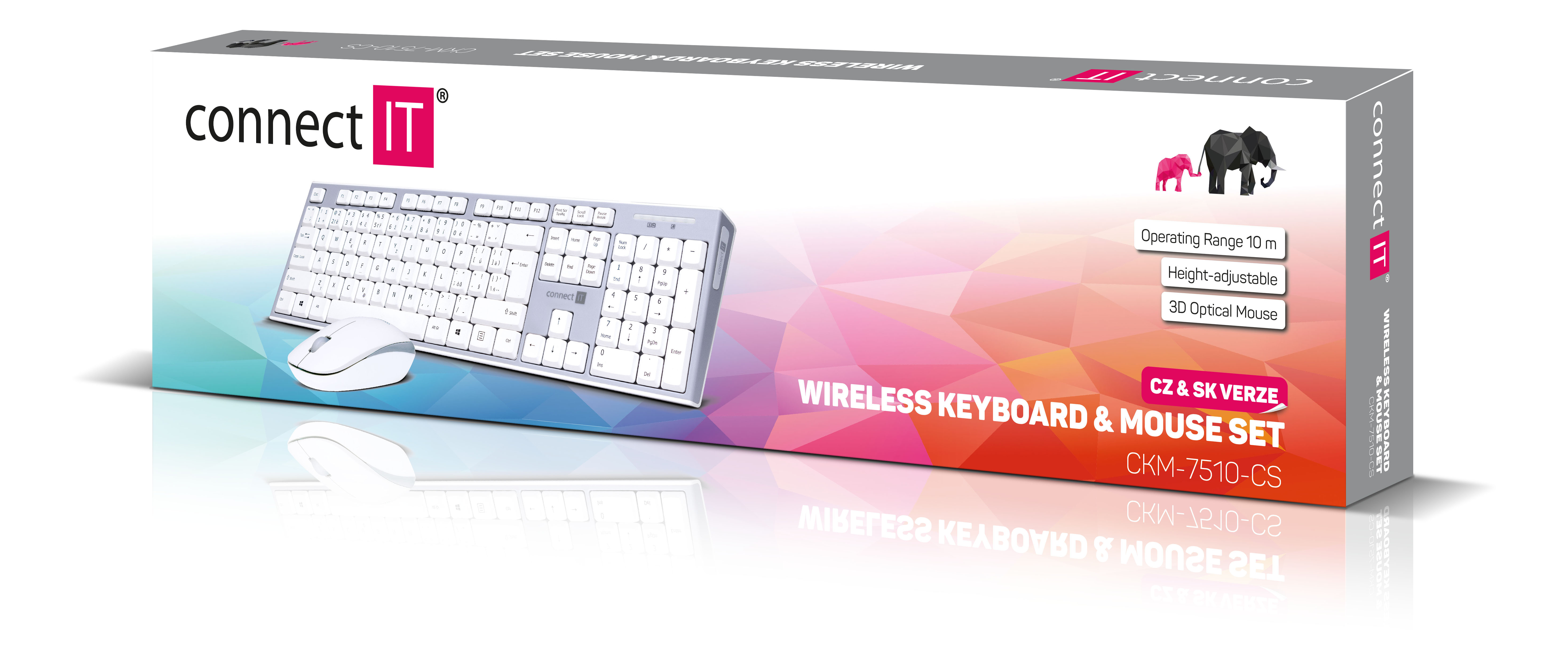 CONNECT IT Combo bezdrátová šedá klávesnice + myš, (+1x AAA +1x AA baterie zdarma), CZ + SK layout