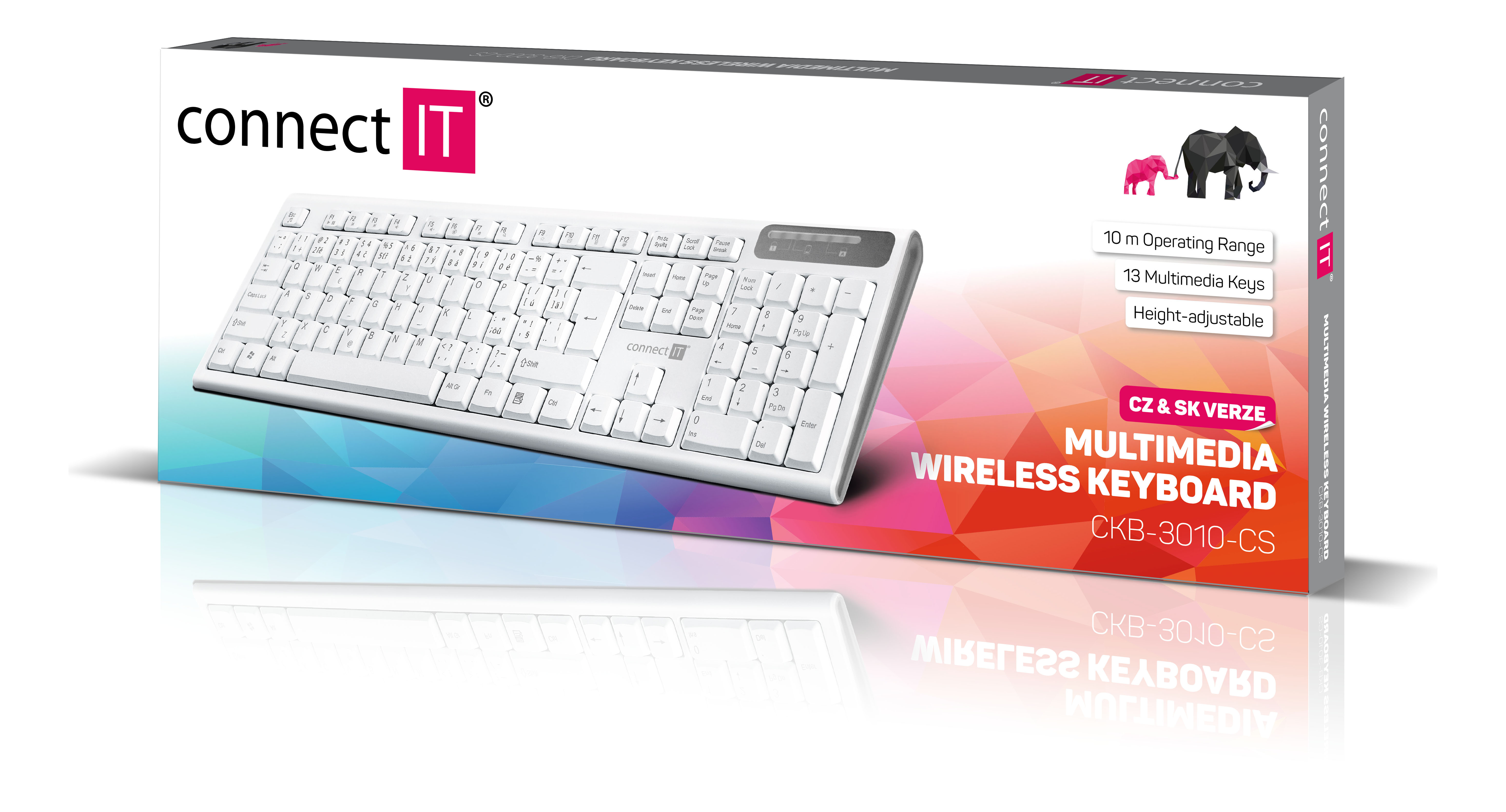 CONNECT IT Multimediální bezdrátová klávesnice, (+2x AAA baterie zdarma), CZ + SK verze, bílá