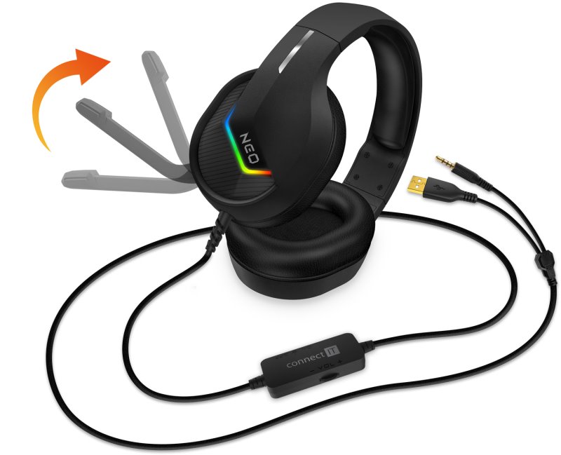 CONNECT IT NEO herní sluchátka s mikrofonem, 1xJack+USB, ČERNÁ
