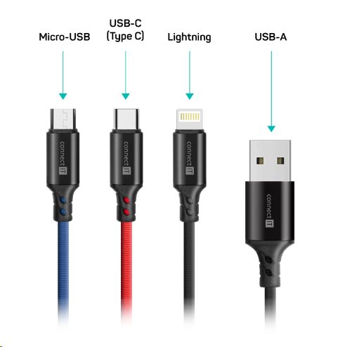 CONNECT IT Wirez 3in1 USB-C & Micro USB & Lightning, 1,2 m