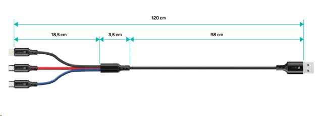 CONNECT IT Wirez 3in1 USB-C & Micro USB & Lightning, 1,2 m