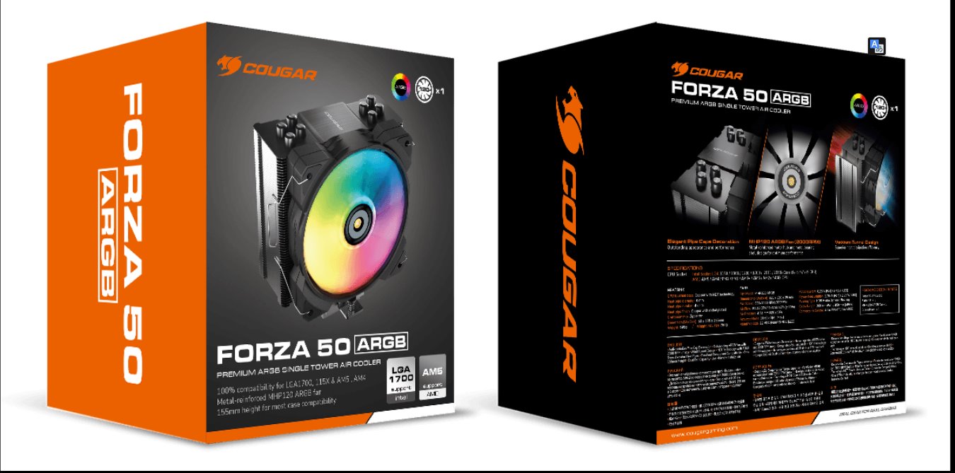 COUGAR chlazení FORZA 50 ARGB CPU Air Cooling 50x135x155mm ZIPPER FIN HDB