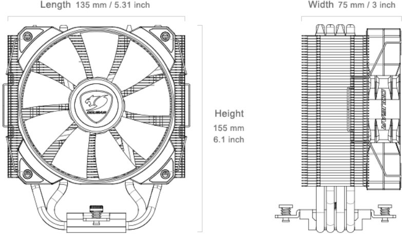 COUGAR chlazení FORZA 50 essential CPU Air Cooling 50x135x155mm HDB
