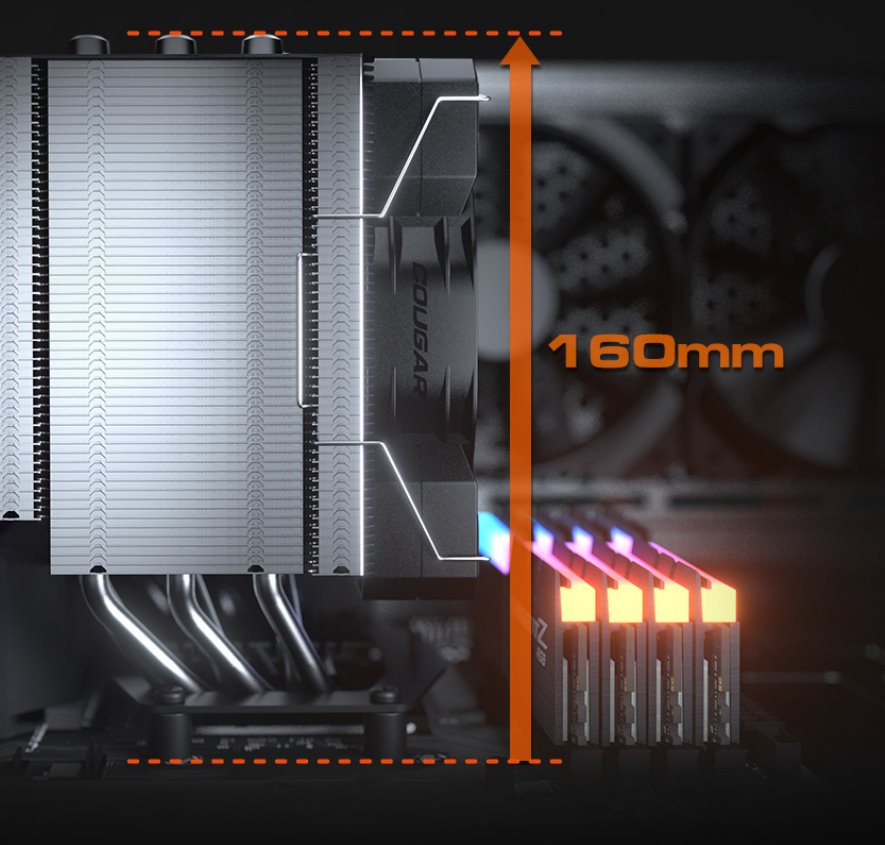 COUGAR chlazení FORZA 85 ARGB CPU Air Cooling 85x135x155mm ZIPPER FIN HDB
