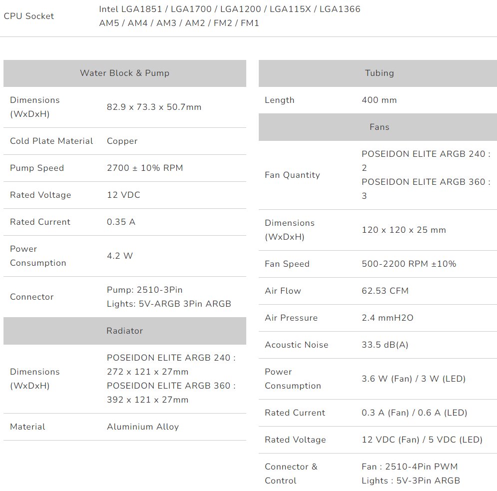 COUGAR chlazení POSEIDON ELITE ARGB 240 AIO vodní black