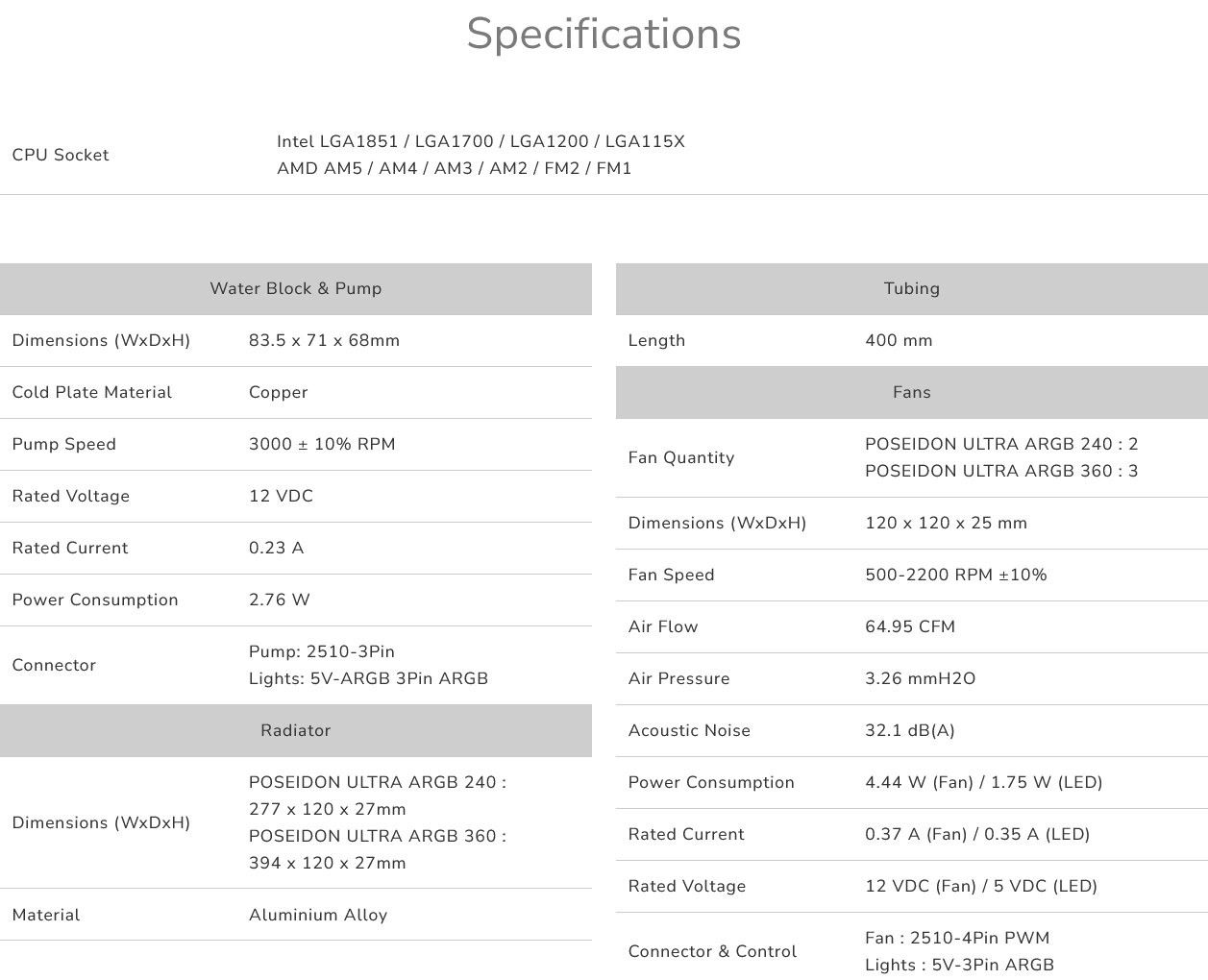 COUGAR chlazení POSEIDON ULTRA ARGB 360 AIO vodní white