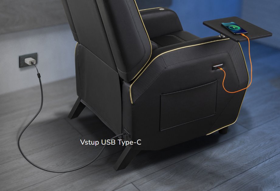 COUGAR herní křeslo RANGER PRO ROYAL - černá/zlatá, USB-C, otočný stolek, boční kapsa