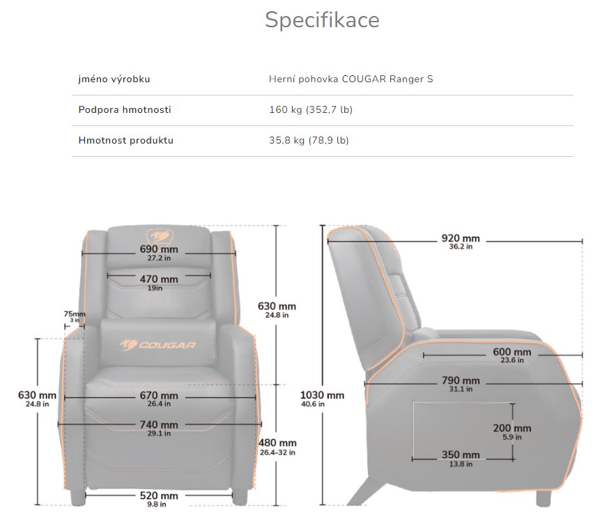 COUGAR herní křeslo RANGER S - černá, boční kapsa
