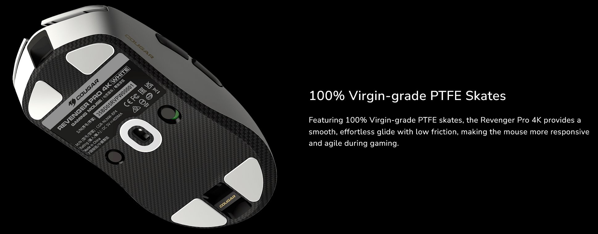 COUGAR herní myš bezdrátová/drátová REVENGER PRO 4K BLACK, čip PixArt 3395, 26000dpi, 650 IPS, 55g