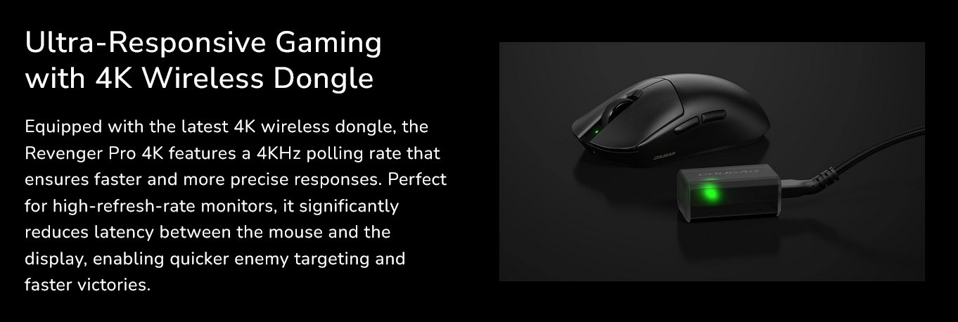 COUGAR herní myš bezdrátová/drátová REVENGER PRO 4K WHITE, čip PixArt 3395, 26000dpi, 650 IPS, 55g