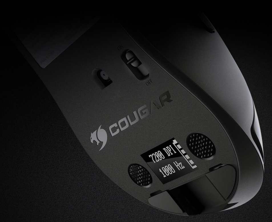 COUGAR herní myš bezdrátová SURPASSION RX 2.4GHz čip PMW3330 72000dpi RGB LED, LCD screen