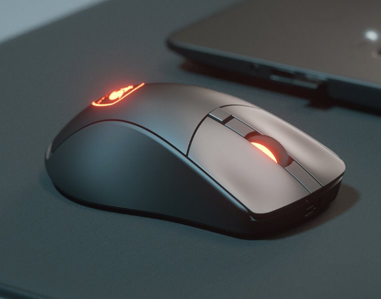 COUGAR herní myš bezdrátová SURPASSION RX 2.4GHz čip PMW3330 72000dpi RGB LED, LCD screen