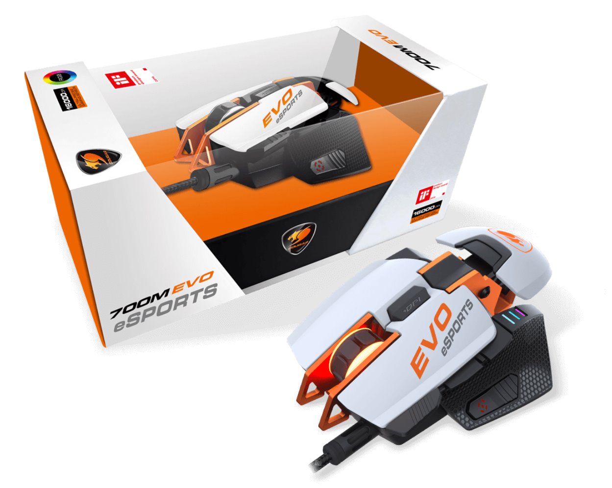 COUGAR herní myš drátová 700M Evo eSPORTS, optical, RGB, PMW-3389, 16000 DPI, white