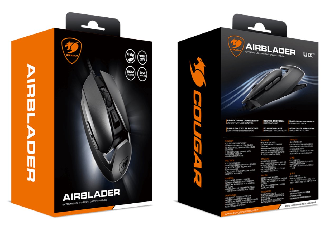 COUGAR herní myš drátová AIRBLADER čip PMW3389 16000dpi 62g light weight