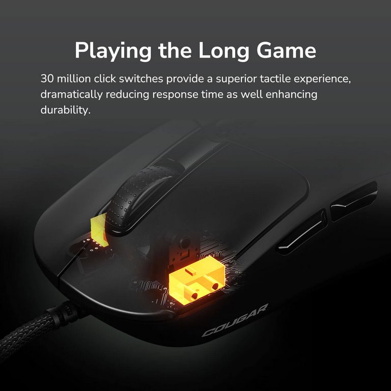 COUGAR herní myš drátová MINOS NEO BLACK, 6 tl., čip PixArt 3327, 6000dpi, 220 IPS, 63g, USB-A, Ultraflex kabel 1.8m