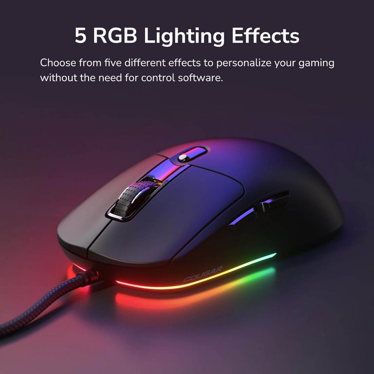 COUGAR herní myš drátová MINOS NEO BLACK, 6 tl., čip PixArt 3327, 6000dpi, 220 IPS, 63g, USB-A, Ultraflex kabel 1.8m