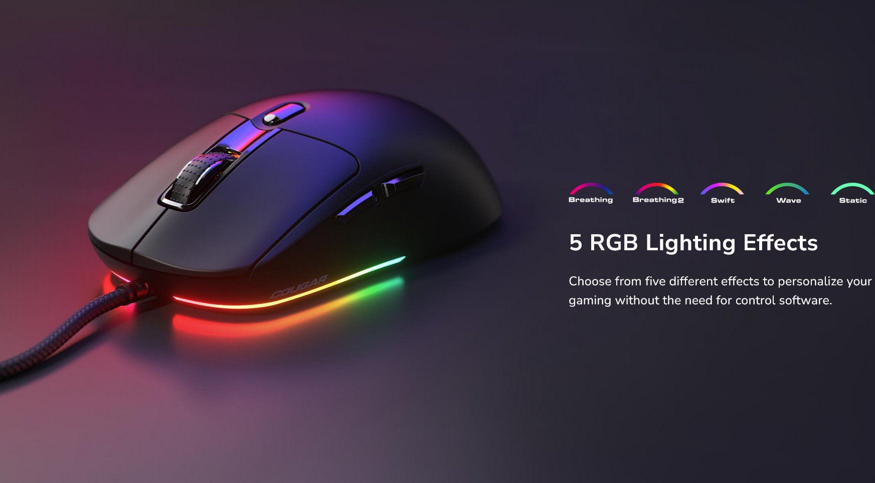 COUGAR herní myš drátová MINOS NEO BLACK, 6 tl., čip PixArt 3327, 6000dpi, 220 IPS, 63g, USB-A, Ultraflex kabel 1.8m