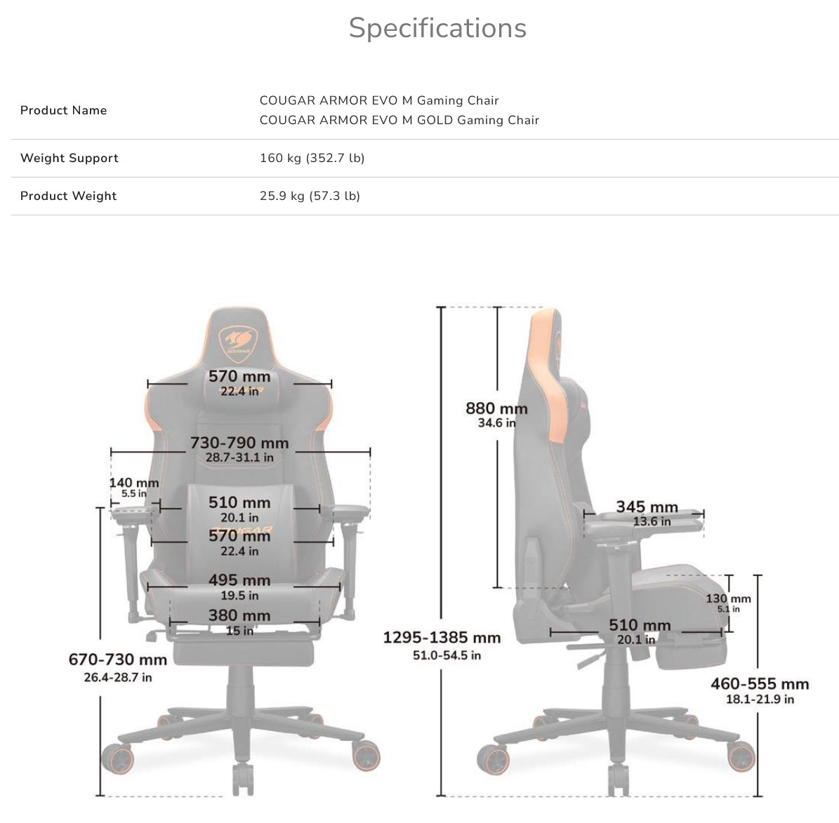 COUGAR herní židle ARMOR EVO M - černá/gold - s podnožkou
