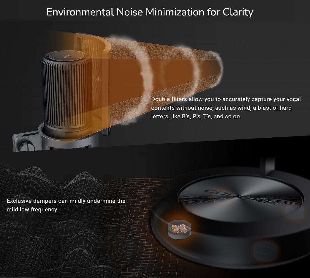 COUGAR mikrofón studio SCREAMER-X 3 Omni-Dimesion Mic Noise Reduction Pop Filter RGB Base
