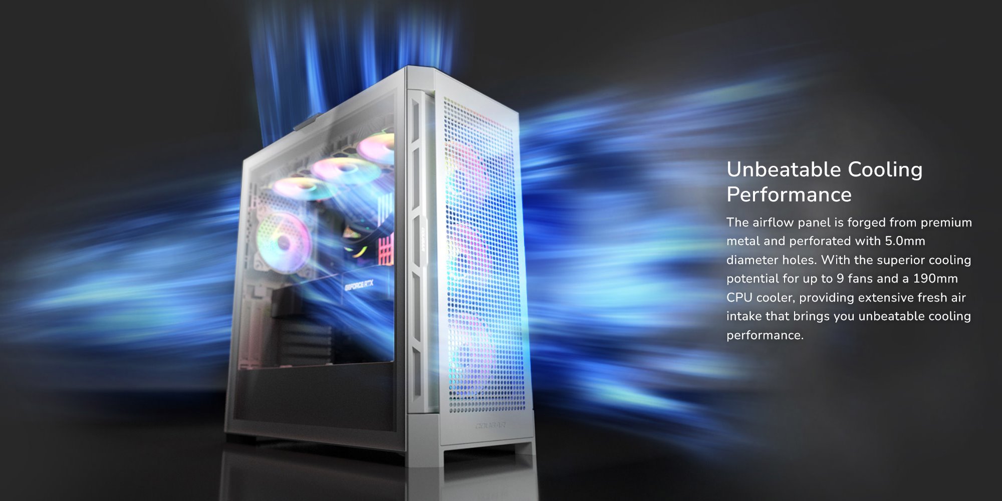 COUGAR PC skříň AIRFACE PRO RGB White Mid Tower Airflow Panel 3 x 120mm ARGB Fans 1x 120mm ARGB Fan TG Left Panel