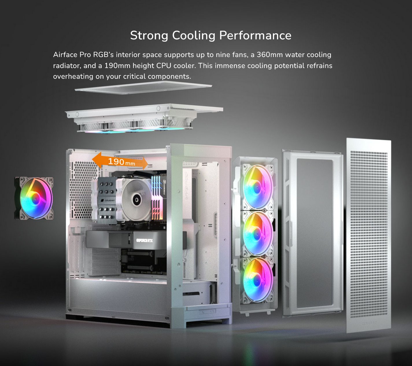 COUGAR PC skříň AIRFACE PRO RGB White Mid Tower Airflow Panel 3 x 120mm ARGB Fans 1x 120mm ARGB Fan TG Left Panel