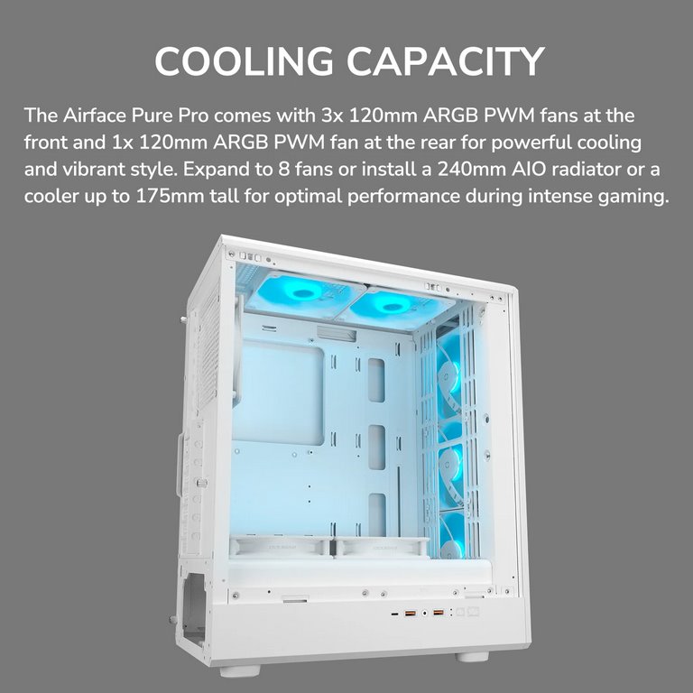 COUGAR PC skříň AIRFACE PURE PRO Black Mid Tower Mesh Front Panel 3 x 120mm ARGB Fan, Rear Panel 1x 120mm ARGB Fan