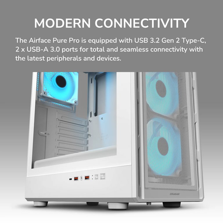 COUGAR PC skříň AIRFACE PURE PRO White Mid Tower Mesh Front Panel 3 x 120mm ARGB Fan, Rear Panel 1x 120mm ARGB Fan