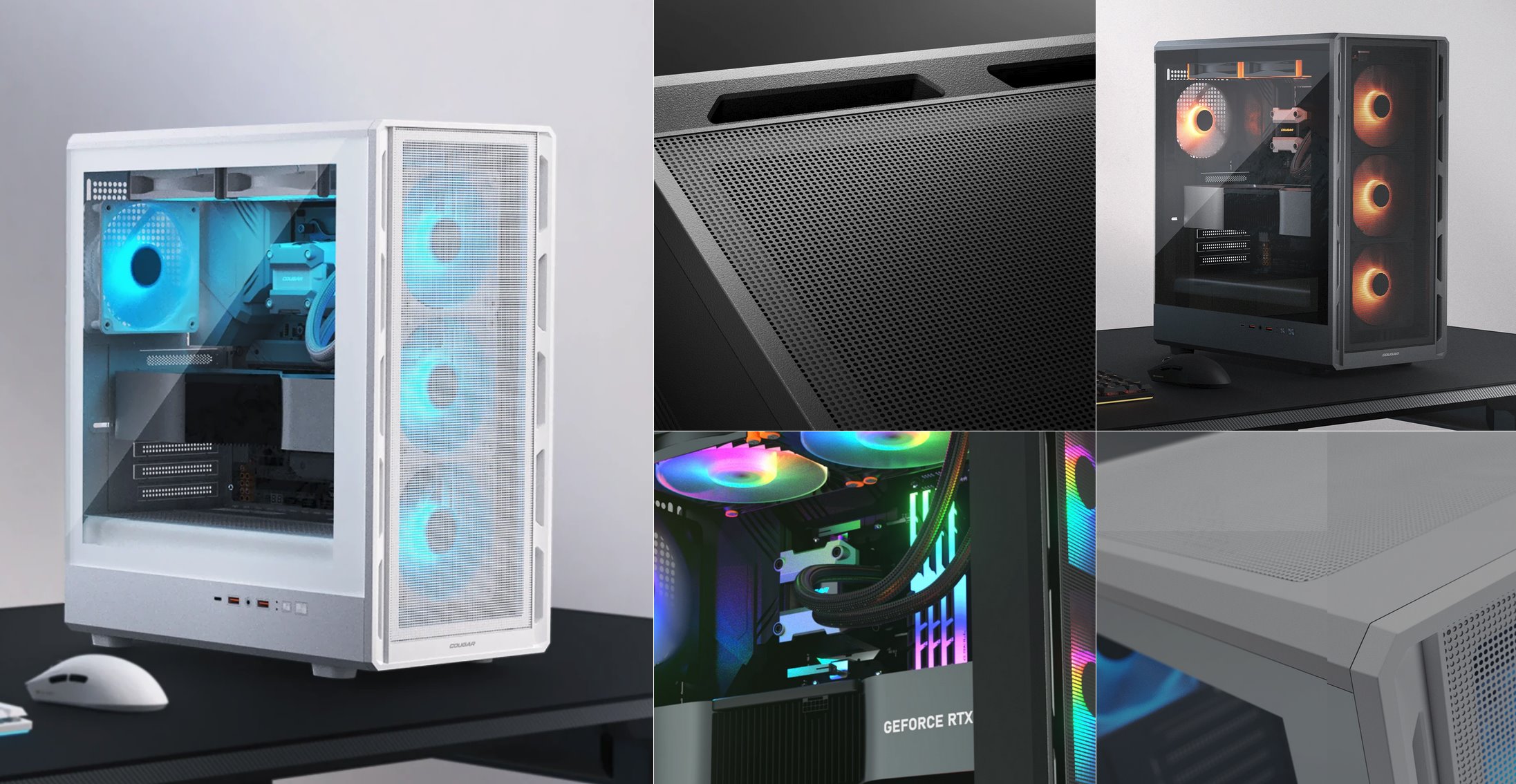 COUGAR PC skříň AIRFACE PURE PRO White Mid Tower Mesh Front Panel 3 x 120mm ARGB Fan, Rear Panel 1x 120mm ARGB Fan