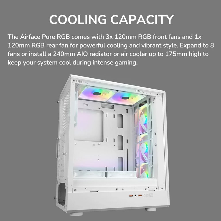 COUGAR PC skříň AIRFACE PURE RGB Black Mid Tower Mesh Front Panel 3 x 120mm ARGB Fan, Rear Panel 1x 120mm ARGB Fan