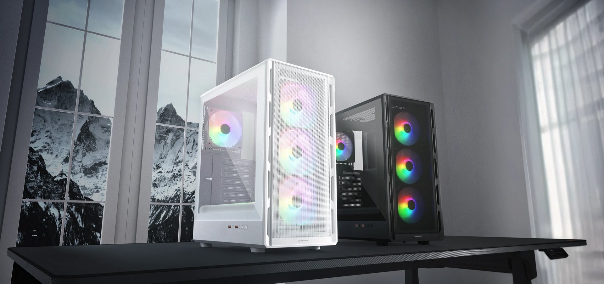 COUGAR PC skříň AIRFACE PURE RGB Black Mid Tower Mesh Front Panel 3 x 120mm ARGB Fan, Rear Panel 1x 120mm ARGB Fan